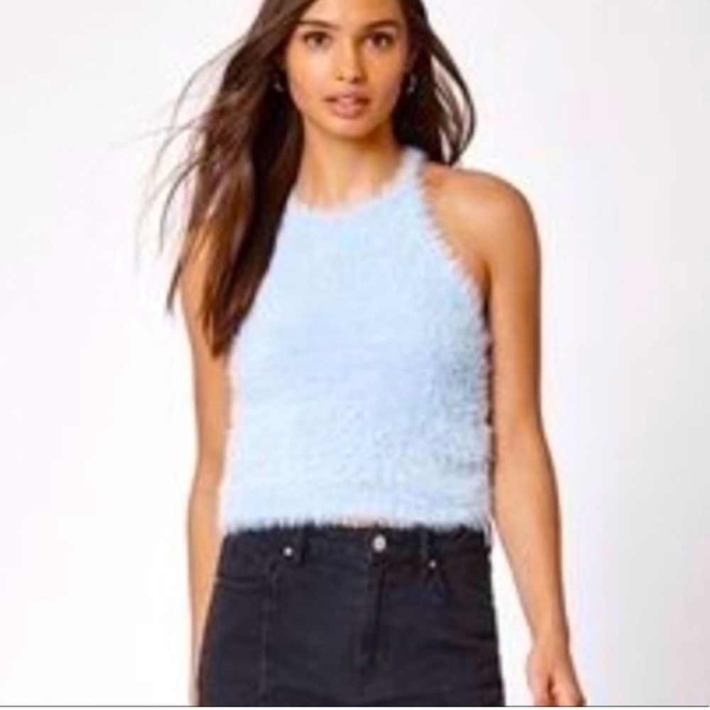 NWT Kendall & Kylie Fuzzy Soft Baby Blue tank top